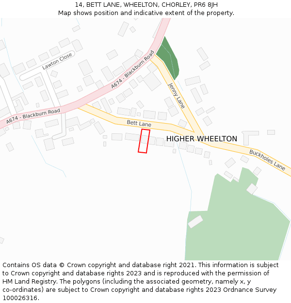 14, BETT LANE, WHEELTON, CHORLEY, PR6 8JH: Location map and indicative extent of plot