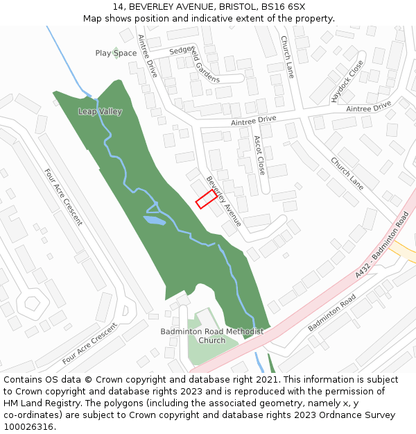 14, BEVERLEY AVENUE, BRISTOL, BS16 6SX: Location map and indicative extent of plot