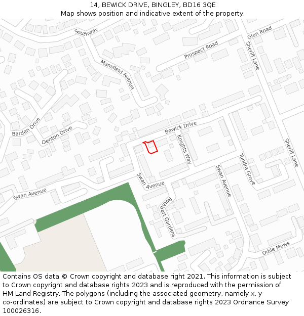 14, BEWICK DRIVE, BINGLEY, BD16 3QE: Location map and indicative extent of plot