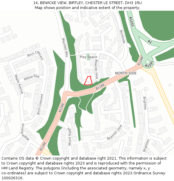 14, BEWICKE VIEW, BIRTLEY, CHESTER LE STREET, DH3 1RU: Location map and indicative extent of plot