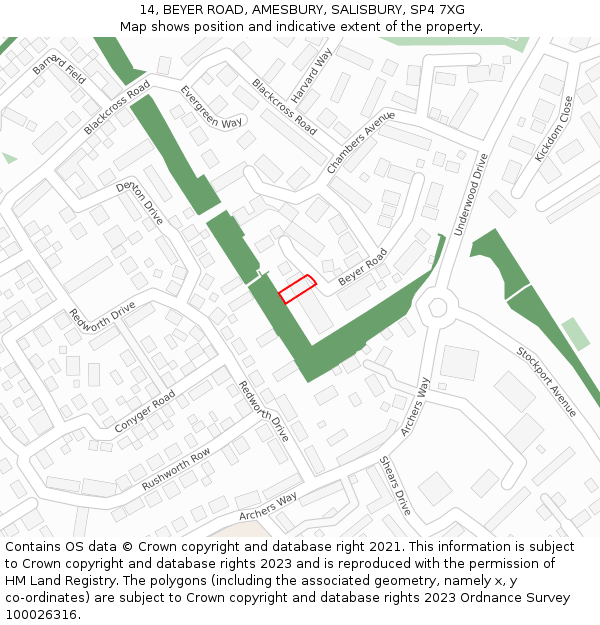 14, BEYER ROAD, AMESBURY, SALISBURY, SP4 7XG: Location map and indicative extent of plot