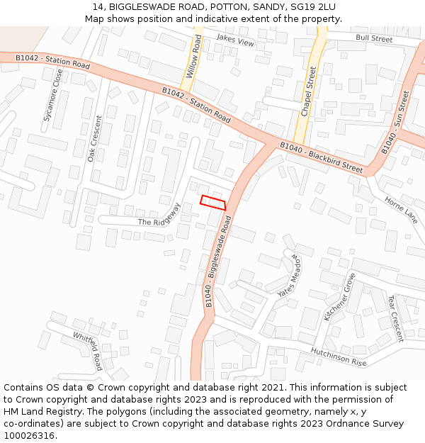 14, BIGGLESWADE ROAD, POTTON, SANDY, SG19 2LU: Location map and indicative extent of plot