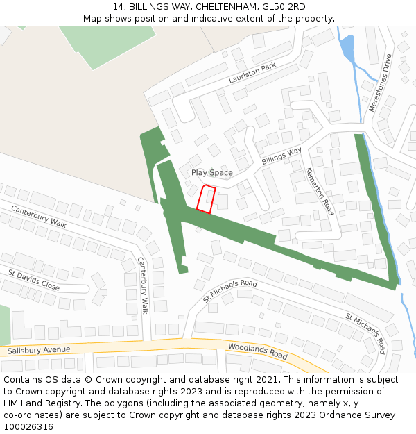 14, BILLINGS WAY, CHELTENHAM, GL50 2RD: Location map and indicative extent of plot