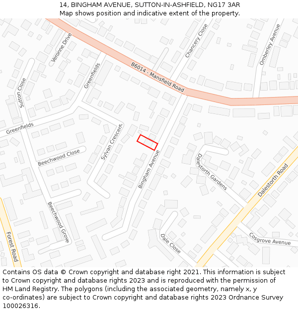 14, BINGHAM AVENUE, SUTTON-IN-ASHFIELD, NG17 3AR: Location map and indicative extent of plot