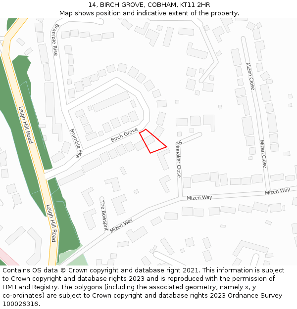 14, BIRCH GROVE, COBHAM, KT11 2HR: Location map and indicative extent of plot