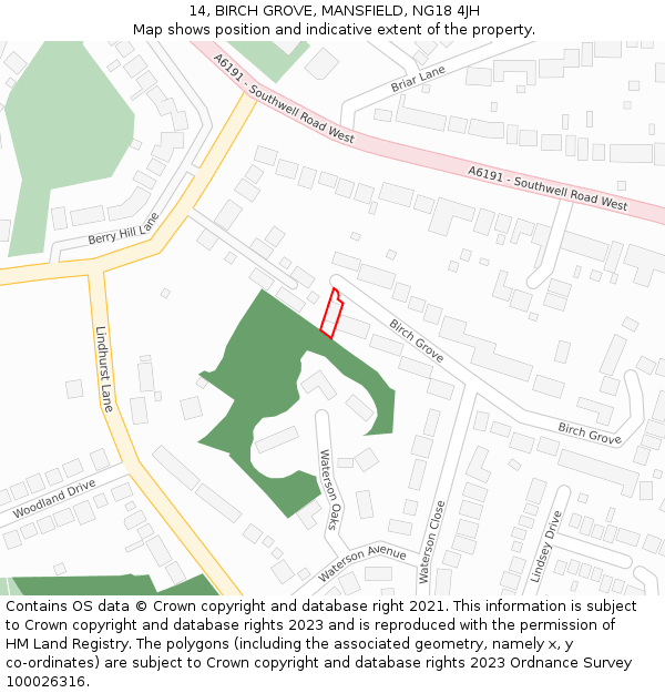 14, BIRCH GROVE, MANSFIELD, NG18 4JH: Location map and indicative extent of plot