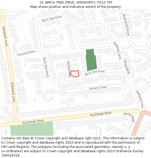 14, BIRCH TREE DRIVE, EMSWORTH, PO10 7RT: Location map and indicative extent of plot