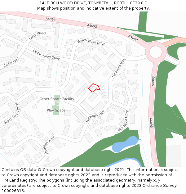 14, BIRCH WOOD DRIVE, TONYREFAIL, PORTH, CF39 8JD: Location map and indicative extent of plot