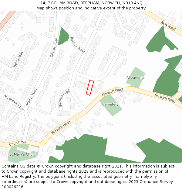 14, BIRCHAM ROAD, REEPHAM, NORWICH, NR10 4NQ: Location map and indicative extent of plot