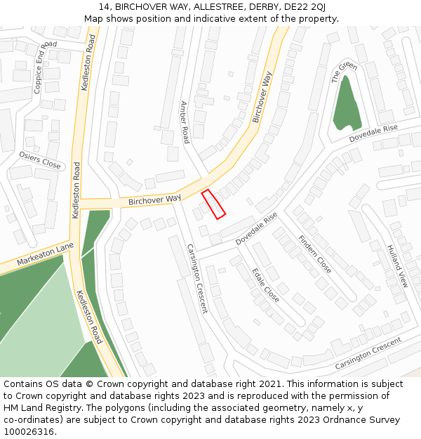 14, BIRCHOVER WAY, ALLESTREE, DERBY, DE22 2QJ: Location map and indicative extent of plot