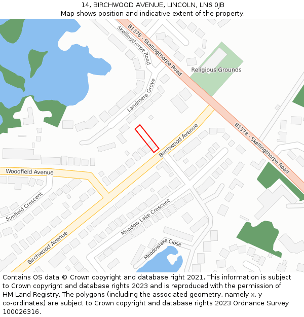 14, BIRCHWOOD AVENUE, LINCOLN, LN6 0JB: Location map and indicative extent of plot