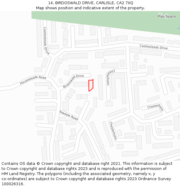 14, BIRDOSWALD DRIVE, CARLISLE, CA2 7XQ: Location map and indicative extent of plot