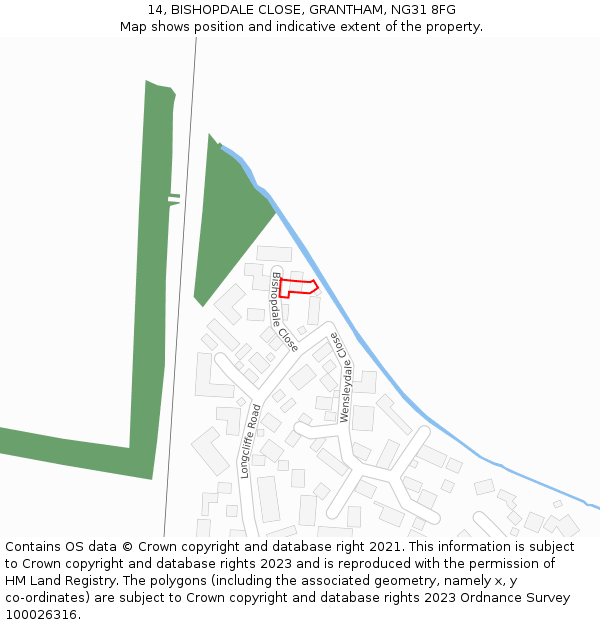 14, BISHOPDALE CLOSE, GRANTHAM, NG31 8FG: Location map and indicative extent of plot