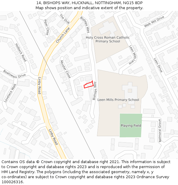 14, BISHOPS WAY, HUCKNALL, NOTTINGHAM, NG15 8DP: Location map and indicative extent of plot