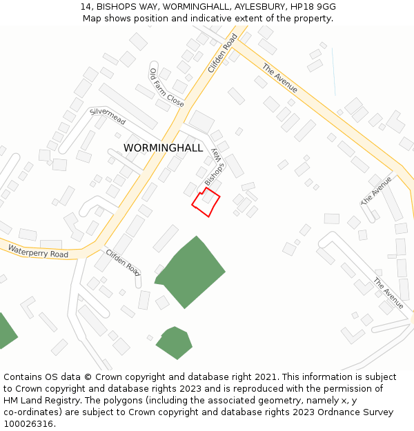 14, BISHOPS WAY, WORMINGHALL, AYLESBURY, HP18 9GG: Location map and indicative extent of plot