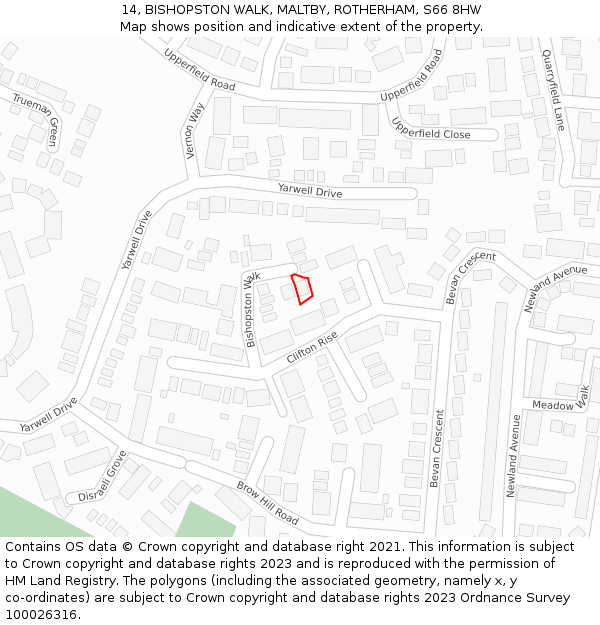14, BISHOPSTON WALK, MALTBY, ROTHERHAM, S66 8HW: Location map and indicative extent of plot