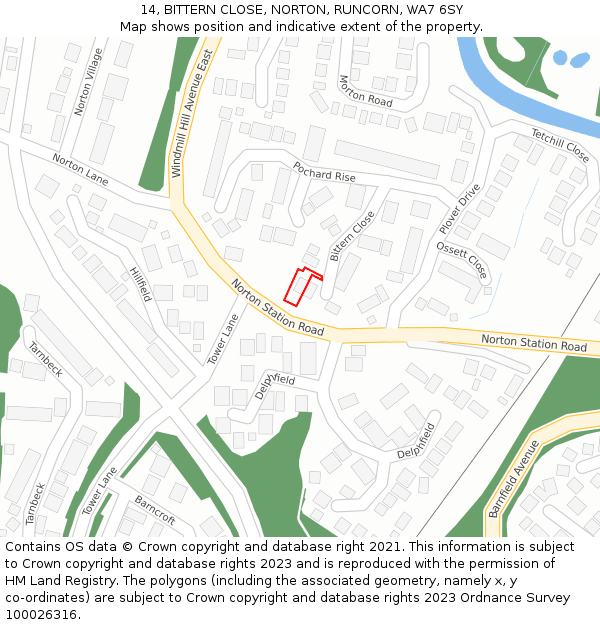 14, BITTERN CLOSE, NORTON, RUNCORN, WA7 6SY: Location map and indicative extent of plot