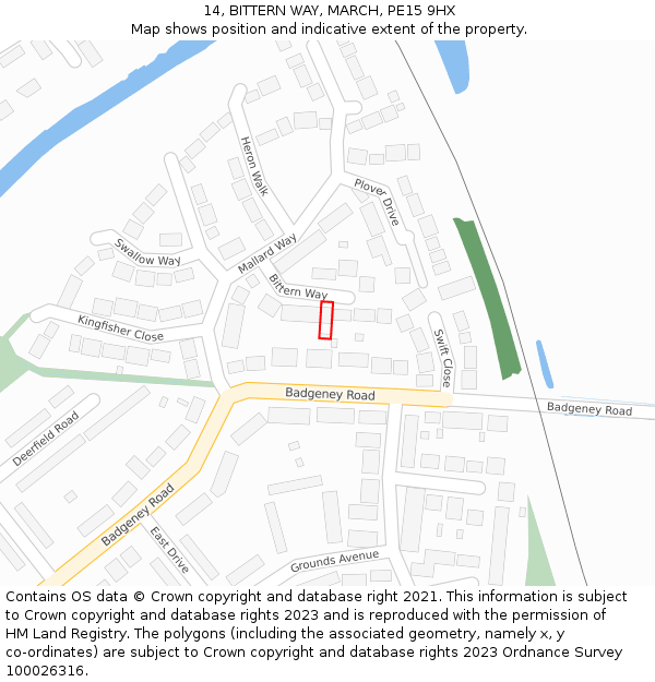 14, BITTERN WAY, MARCH, PE15 9HX: Location map and indicative extent of plot