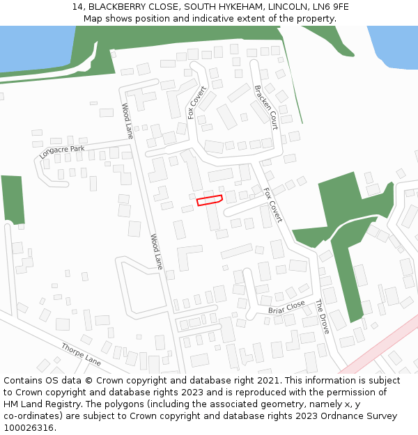 14, BLACKBERRY CLOSE, SOUTH HYKEHAM, LINCOLN, LN6 9FE: Location map and indicative extent of plot