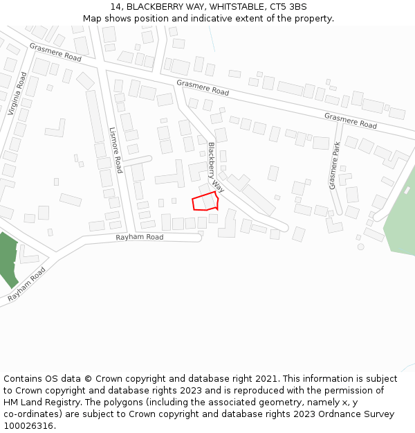 14, BLACKBERRY WAY, WHITSTABLE, CT5 3BS: Location map and indicative extent of plot