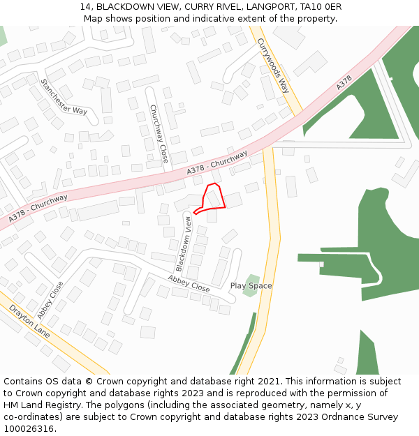 14, BLACKDOWN VIEW, CURRY RIVEL, LANGPORT, TA10 0ER: Location map and indicative extent of plot