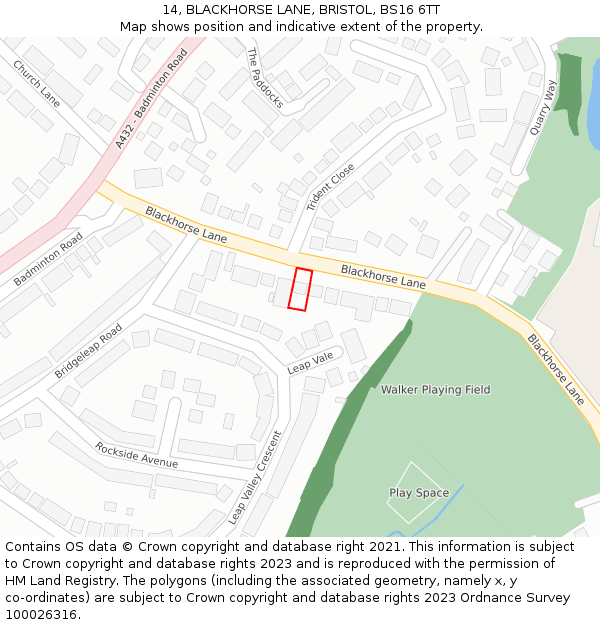 14, BLACKHORSE LANE, BRISTOL, BS16 6TT: Location map and indicative extent of plot