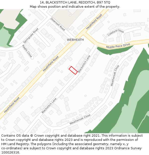 14, BLACKSTITCH LANE, REDDITCH, B97 5TQ: Location map and indicative extent of plot
