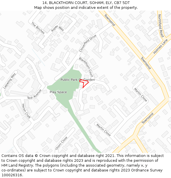 14, BLACKTHORN COURT, SOHAM, ELY, CB7 5DT: Location map and indicative extent of plot