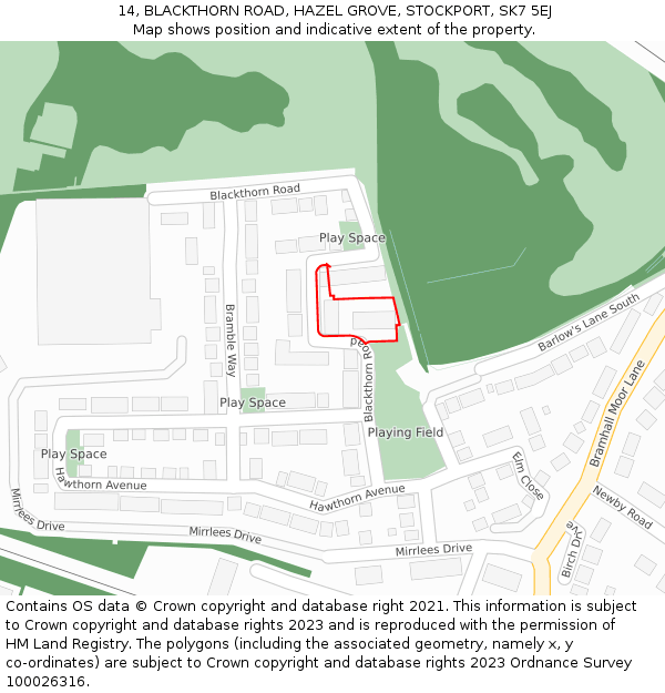 14, BLACKTHORN ROAD, HAZEL GROVE, STOCKPORT, SK7 5EJ: Location map and indicative extent of plot