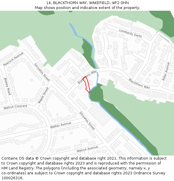 14, BLACKTHORN WAY, WAKEFIELD, WF2 0HN: Location map and indicative extent of plot