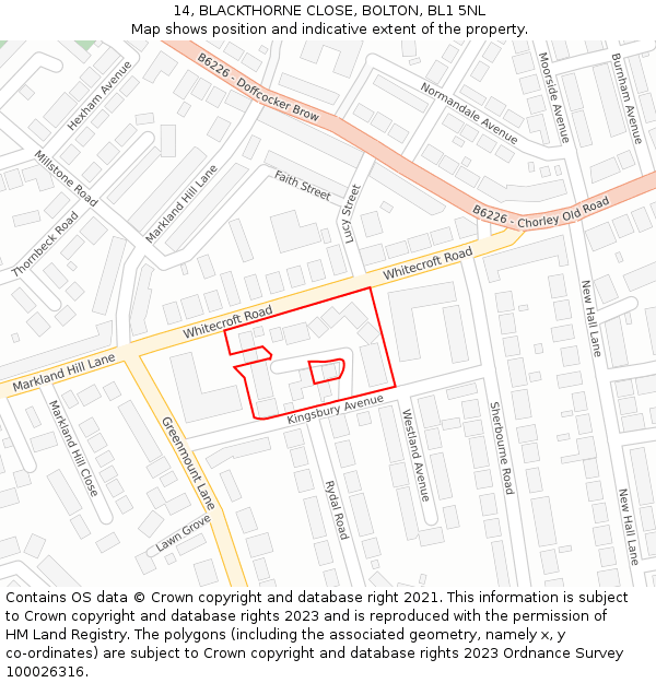 14, BLACKTHORNE CLOSE, BOLTON, BL1 5NL: Location map and indicative extent of plot