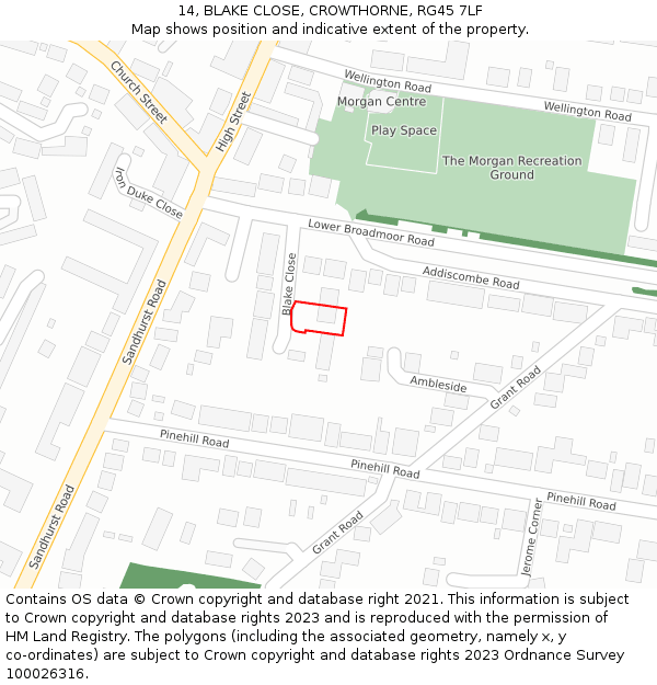 14, BLAKE CLOSE, CROWTHORNE, RG45 7LF: Location map and indicative extent of plot