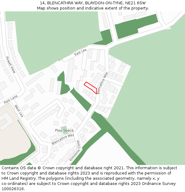 14, BLENCATHRA WAY, BLAYDON-ON-TYNE, NE21 6SW: Location map and indicative extent of plot