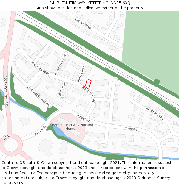 14, BLENHEIM WAY, KETTERING, NN15 6XQ: Location map and indicative extent of plot