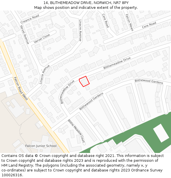 14, BLITHEMEADOW DRIVE, NORWICH, NR7 8PY: Location map and indicative extent of plot