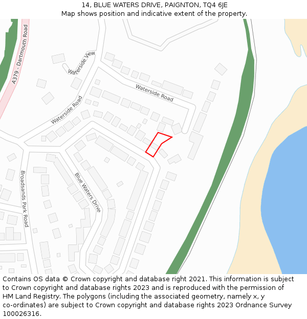 14, BLUE WATERS DRIVE, PAIGNTON, TQ4 6JE: Location map and indicative extent of plot