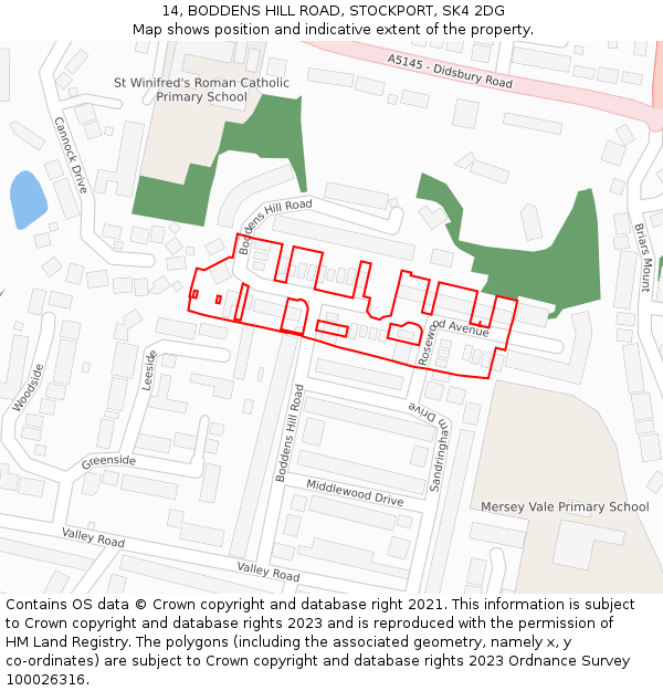 14, BODDENS HILL ROAD, STOCKPORT, SK4 2DG: Location map and indicative extent of plot