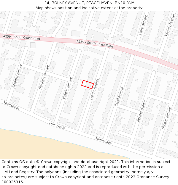 14, BOLNEY AVENUE, PEACEHAVEN, BN10 8NA: Location map and indicative extent of plot