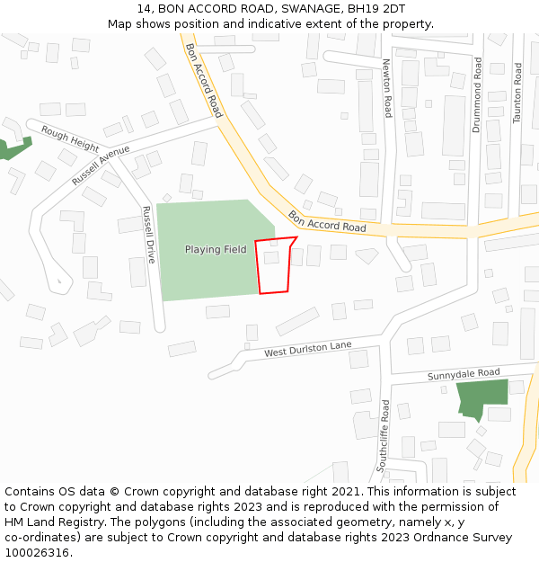 14, BON ACCORD ROAD, SWANAGE, BH19 2DT: Location map and indicative extent of plot