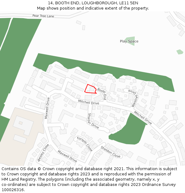 14, BOOTH END, LOUGHBOROUGH, LE11 5EN: Location map and indicative extent of plot