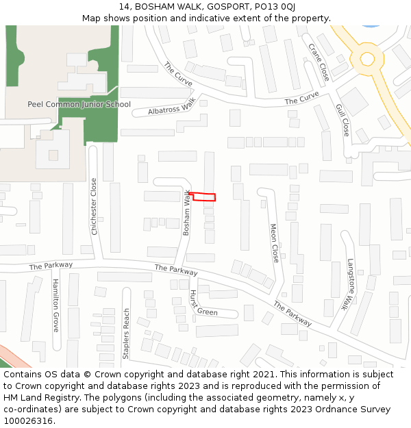 14, BOSHAM WALK, GOSPORT, PO13 0QJ: Location map and indicative extent of plot