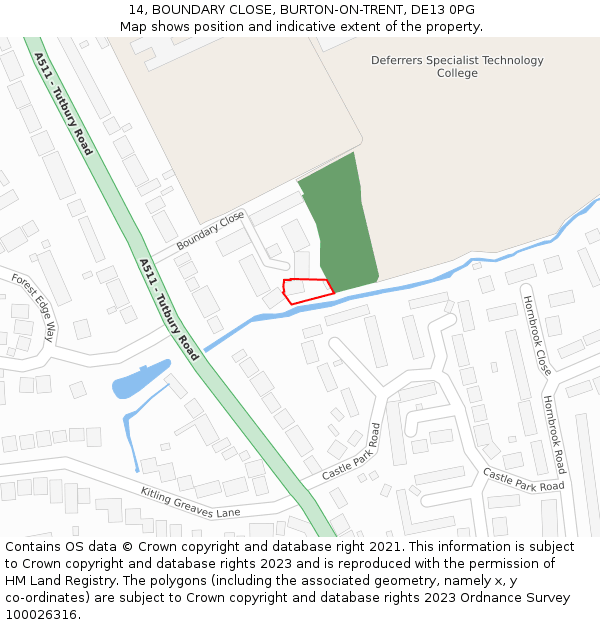 14, BOUNDARY CLOSE, BURTON-ON-TRENT, DE13 0PG: Location map and indicative extent of plot