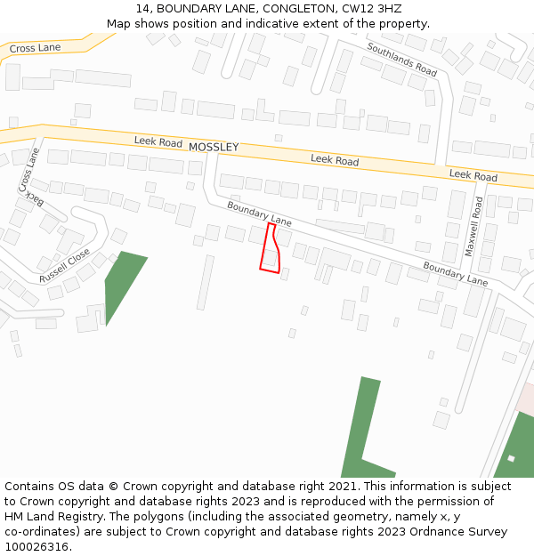 14, BOUNDARY LANE, CONGLETON, CW12 3HZ: Location map and indicative extent of plot