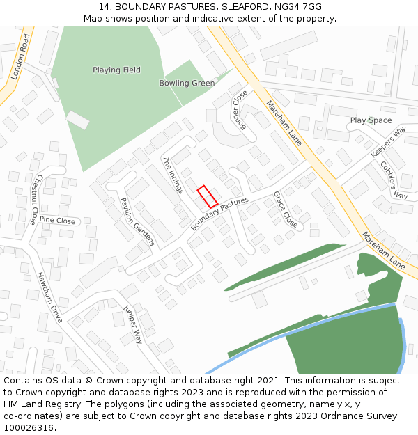 14, BOUNDARY PASTURES, SLEAFORD, NG34 7GG: Location map and indicative extent of plot