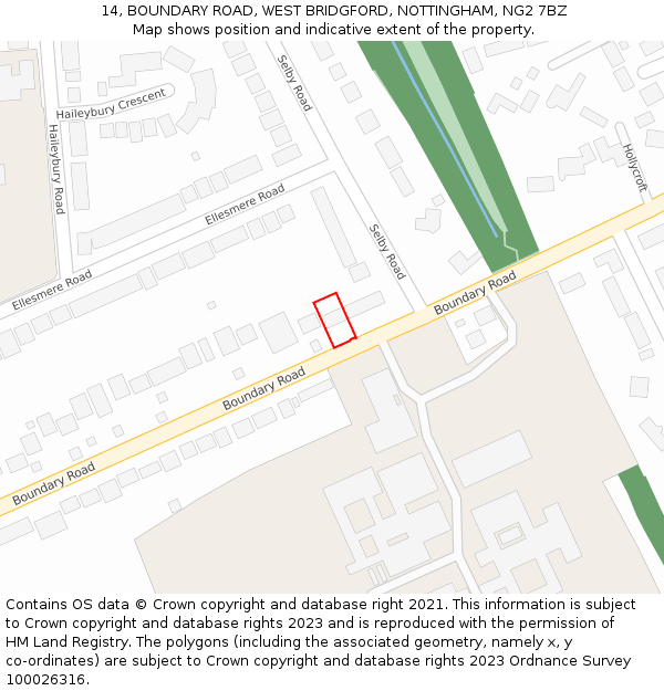 14, BOUNDARY ROAD, WEST BRIDGFORD, NOTTINGHAM, NG2 7BZ: Location map and indicative extent of plot