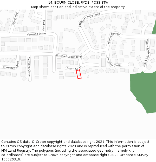 14, BOURN CLOSE, RYDE, PO33 3TW: Location map and indicative extent of plot