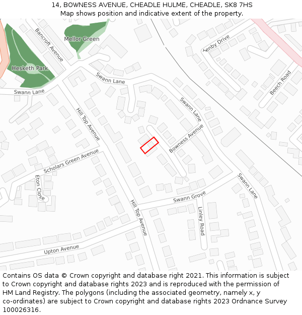14, BOWNESS AVENUE, CHEADLE HULME, CHEADLE, SK8 7HS: Location map and indicative extent of plot