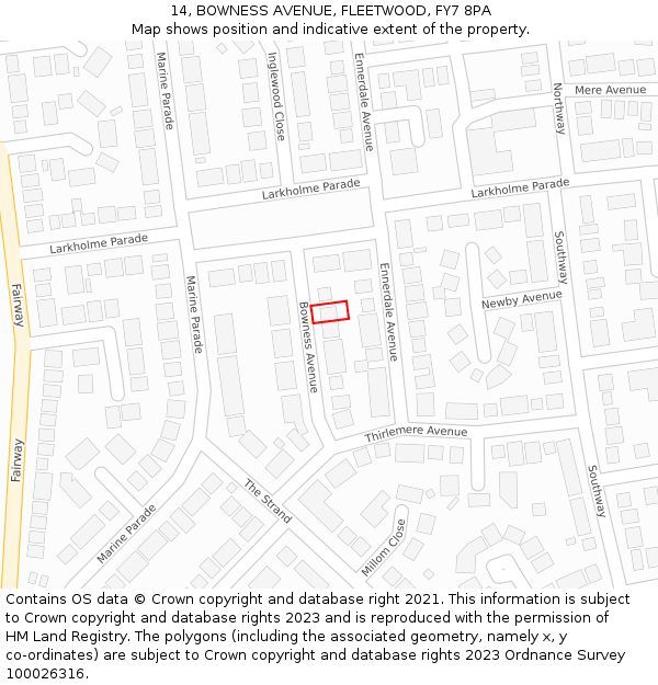 14, BOWNESS AVENUE, FLEETWOOD, FY7 8PA: Location map and indicative extent of plot