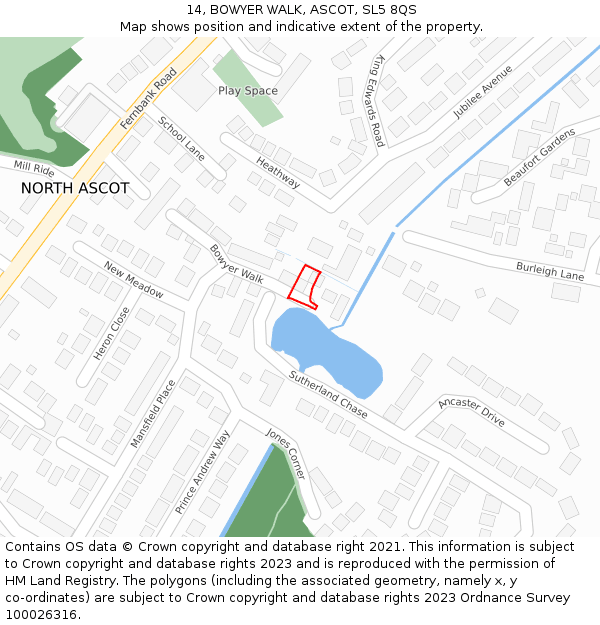 14, BOWYER WALK, ASCOT, SL5 8QS: Location map and indicative extent of plot