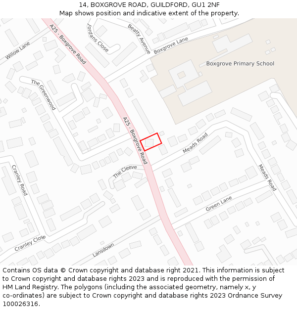 14, BOXGROVE ROAD, GUILDFORD, GU1 2NF: Location map and indicative extent of plot